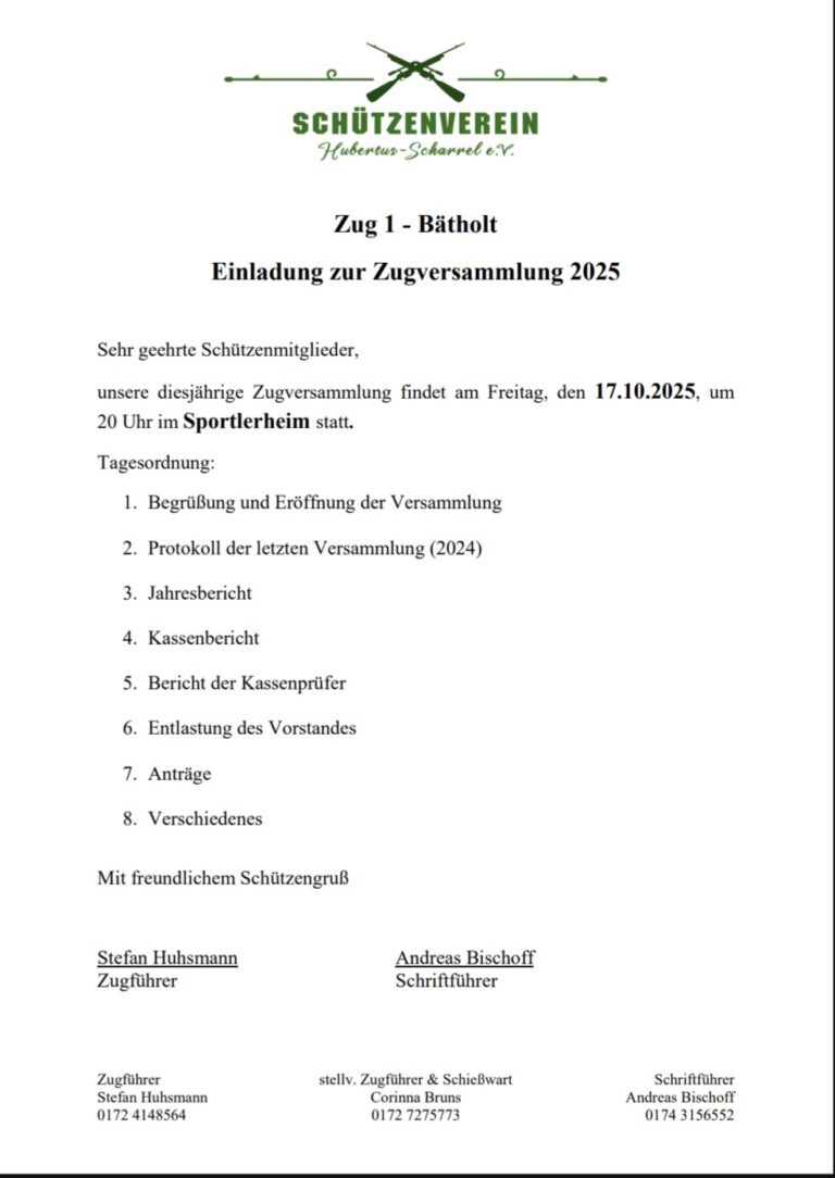 Mehr über den Artikel erfahren Einladung Zugversammlung Zug I
