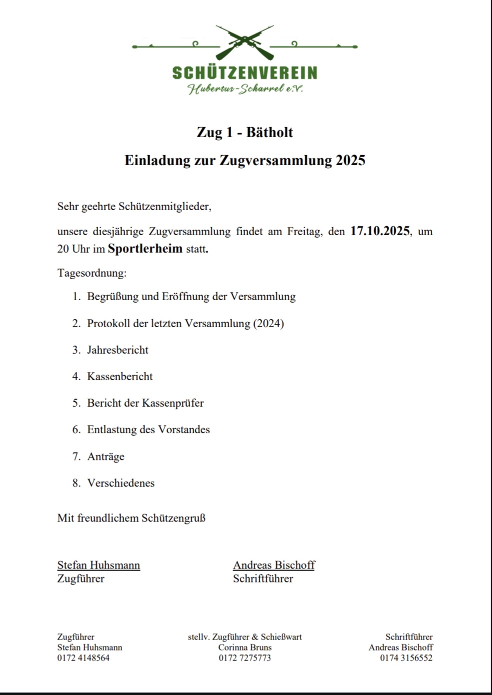 Mehr über den Artikel erfahren Einladung Zugversammlung Zug I