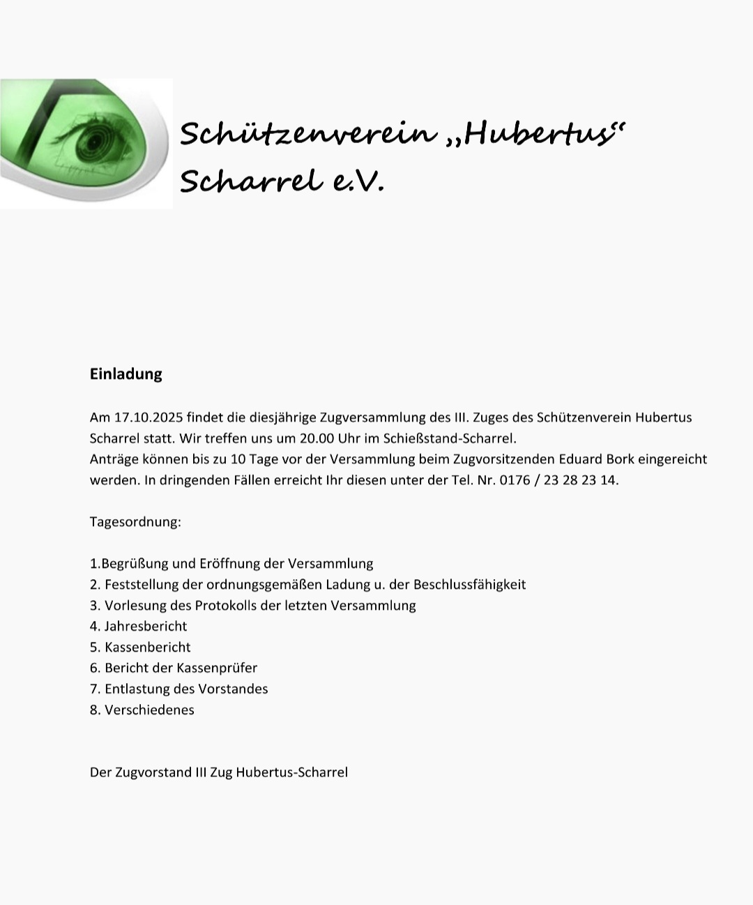 Mehr über den Artikel erfahren Einladung Zugversammlung Zug III